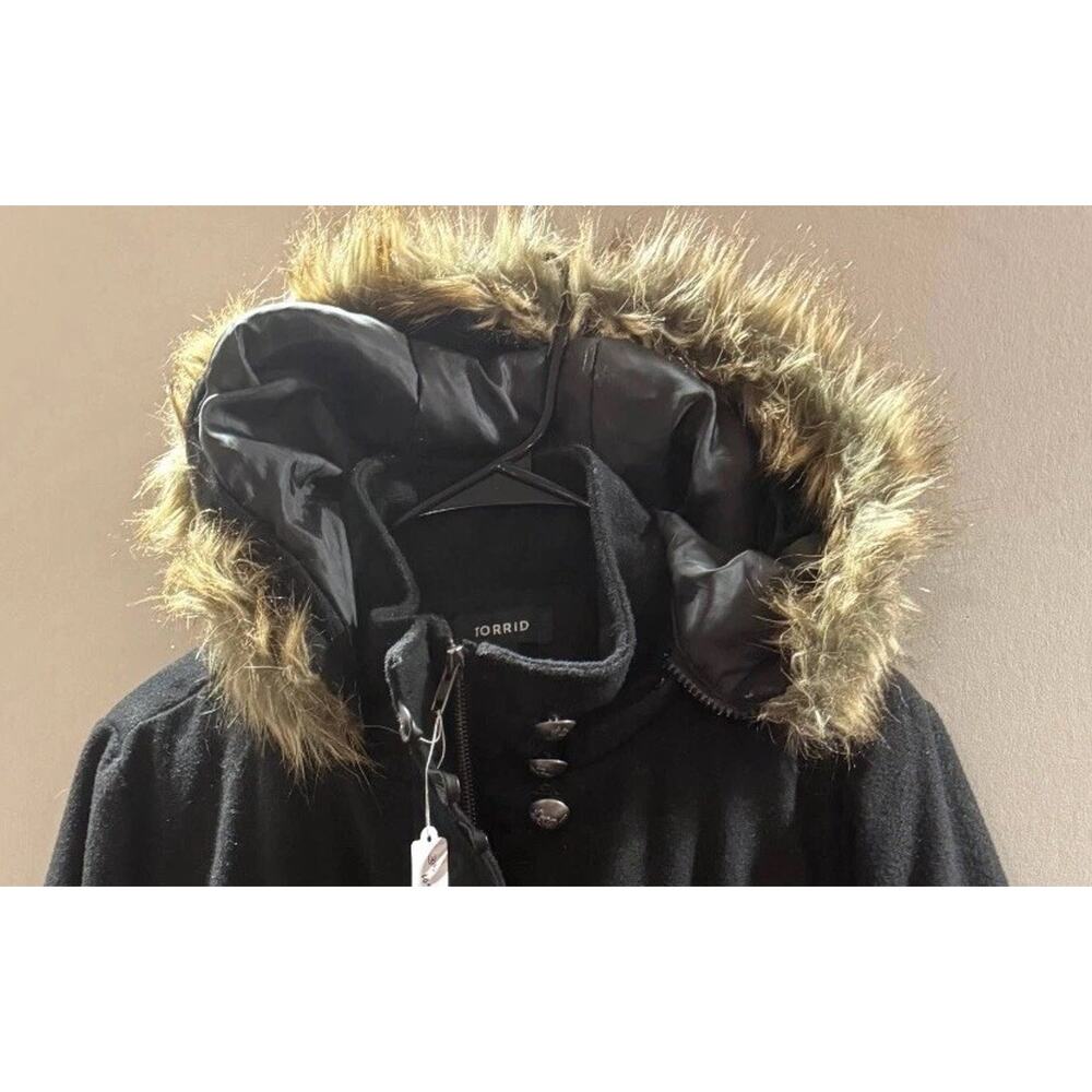 Torrid Jacket Women Size 0 Black Fleece Long Sleeve Faux Fur Hooded Button Front - Picture 2 of 8